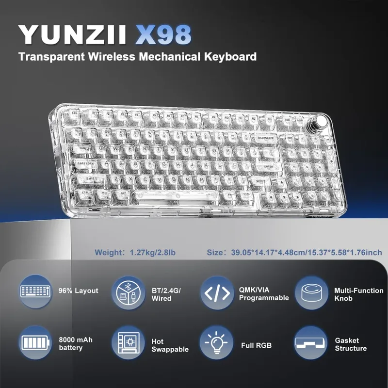 YUNZII X98 QMK/VIA Trådlöst Mekaniskt Spelkort