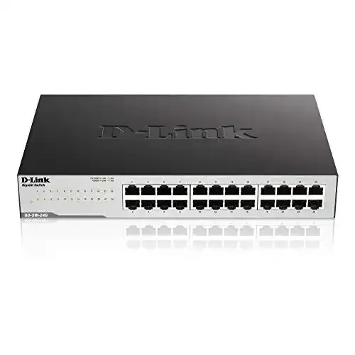 D-Link GO-SW-24G Gigabit Easy Desktop Switch (24 x 10/100/1000 Gigabit-portar, automatisk MDI/MDIX-detektering, fläktlös) Svart