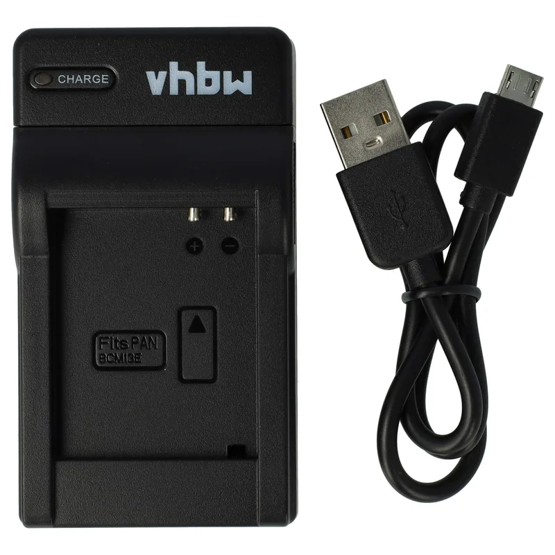 vhbw Micro-USB-laddare + USB-C dubbel ersätter Panasonic DE‑A80, DE‑A79BB, DMW‑BTC12 för kamera + USB-C-kabel + LED