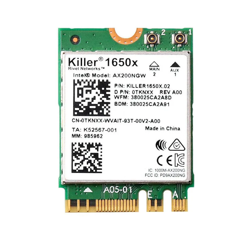 Intel Killer Wi-Fi 6 AX1650x AX200 M.2
