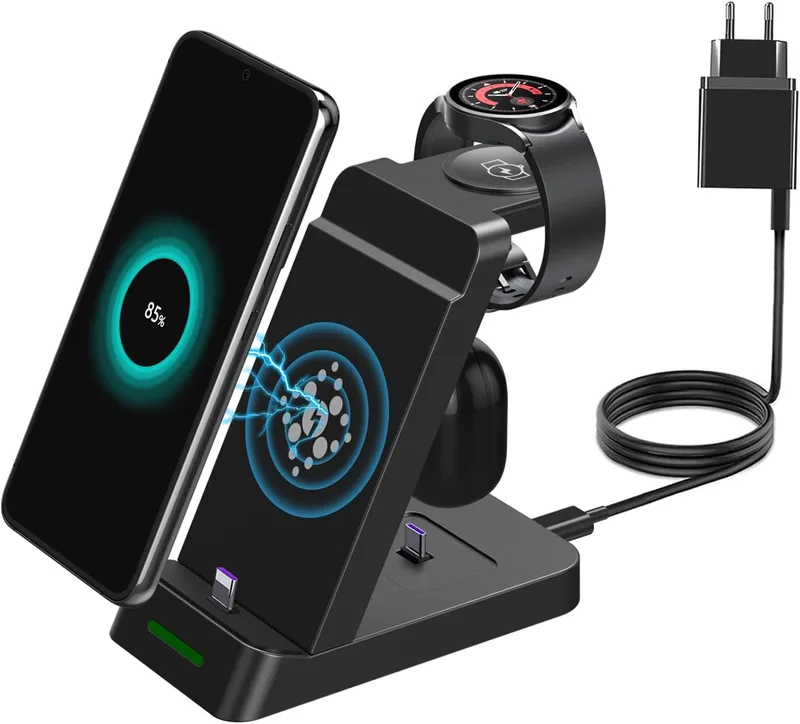 Laddare Stand Station, 4 i 1 USB Snabbladdningskontroll Laddare Skid LED-indikator för Pro (Svart)