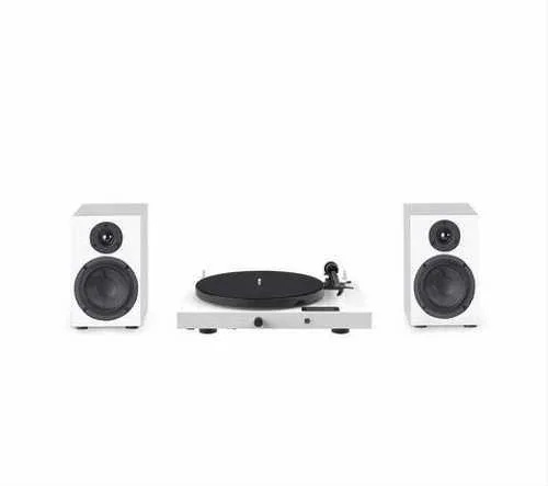 Pro-Ject Jukebox E1 + högtalarbox 5 E – allt-i-ett stereoset med Bluetooth – skivspelare med fonotrap och högtalare – vit
