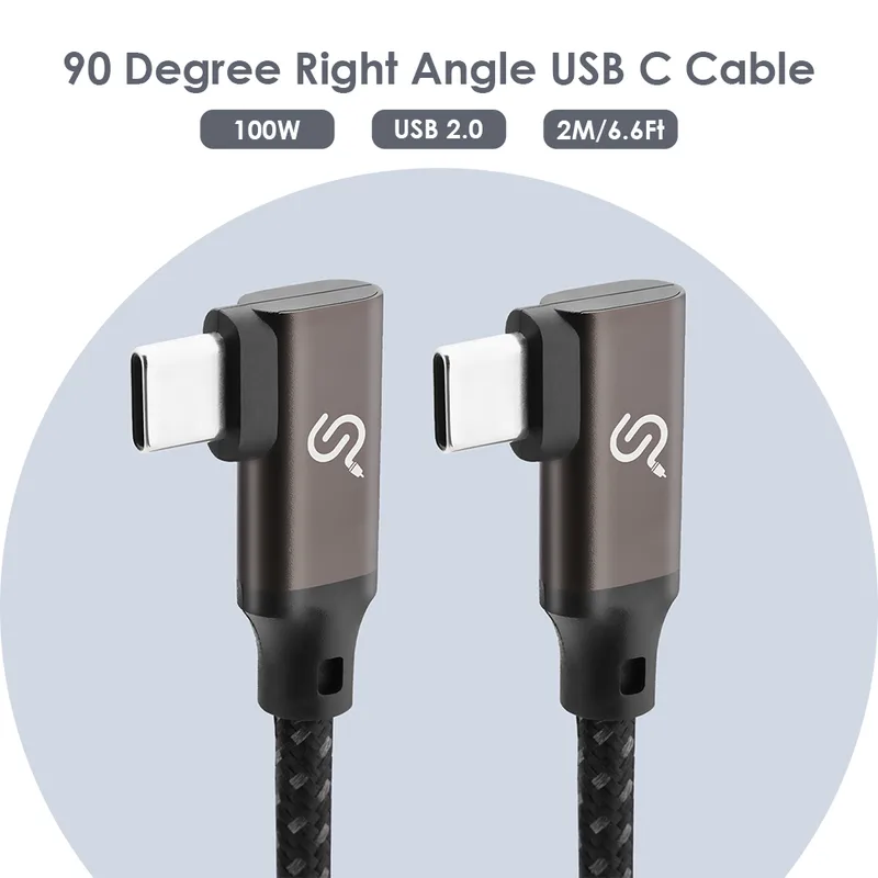 RUXELY Right Angle USB C Extension Cable 2M