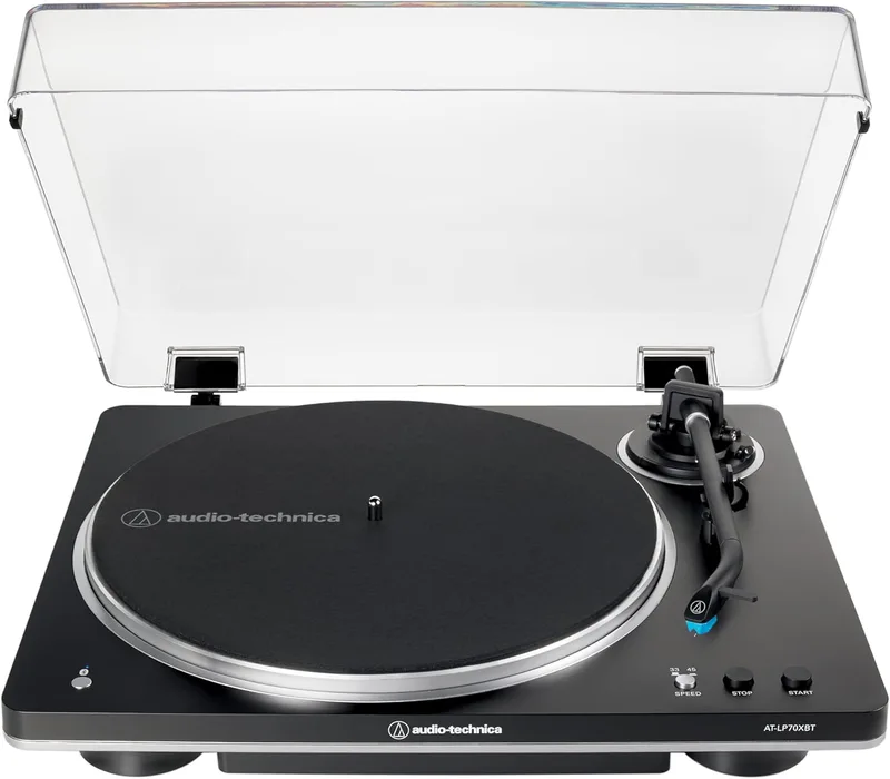 Audio-Technica AT-LP70XBT Helautomatisk trådlös skivspelare med remdrift (Svart/Silver)