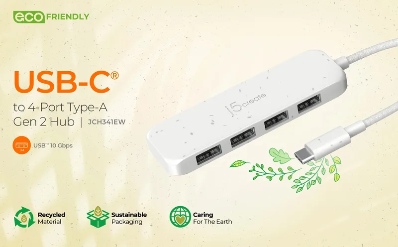 Eco-Friendly USB-C to 4-Port Type-C/A Gen 2 Hub