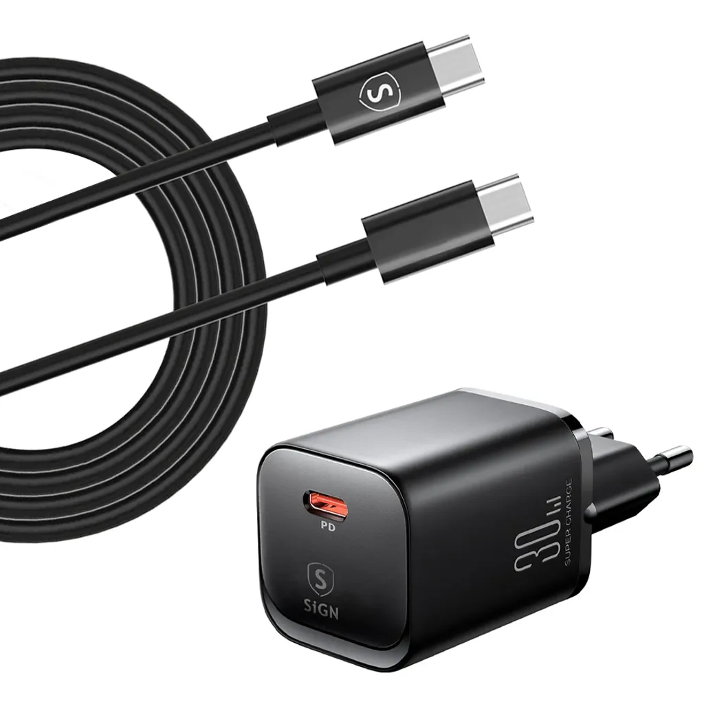 Snabbladdare 33 W, laddare med 1 m USB-C-datakabel och nätadapter