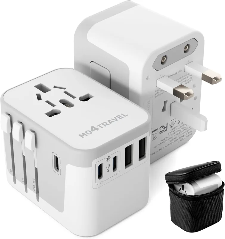 Worldwide Travel Adapter, Universal Travel Plug with 3 USB-C(28W), 2 USB-A & 2 AC Socket, International Socket, Universal Adapter for Germany, USA, En