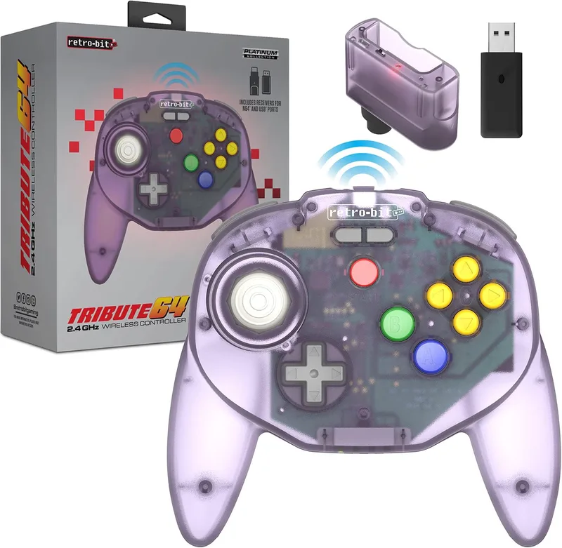 Retro-Bit Tribute64 2.4Ghz Wireless Controller For N64, Switch, PC, Mac