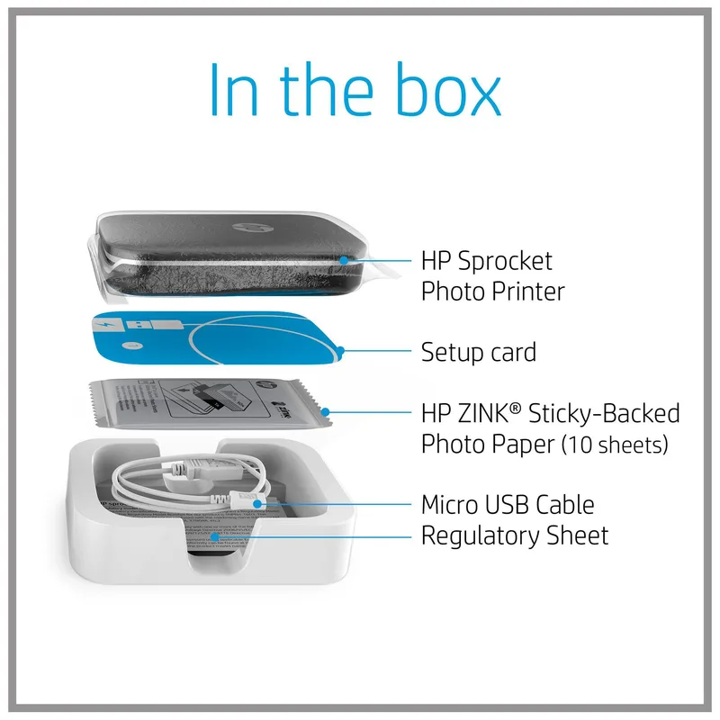 HP Sprocket bärbar fotoskrivare 5,1 x 7,6 cm (svart) klippbokspaket