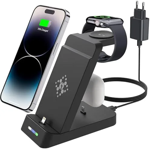 Trådlös Laddare Kompatibel, Löstagbar Design Hörlurar, Elegant Utseende 4 i 1 Trådlös Laddare med Hörlurstativ Headsethållare för Mobiltelefoner Hörlurar