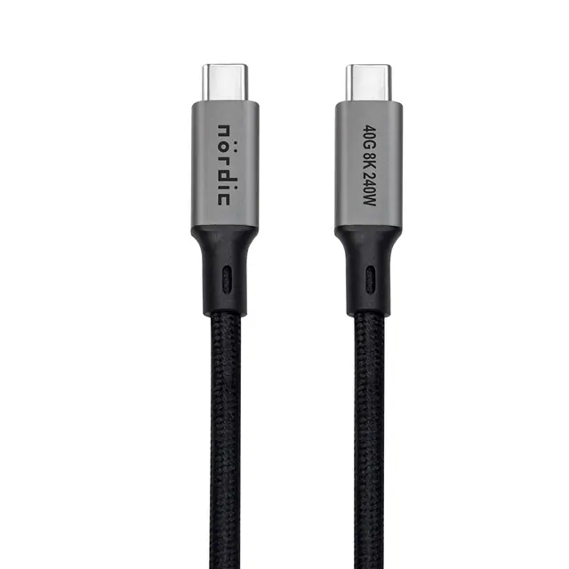 NÖRDIC 1m USB4/Thunderbolt 4 USB-C till C nylonflätad kabel
