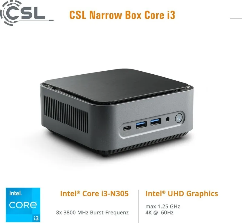 CSL-Computer Mini PC Narrow Box Intel Core i3 N305