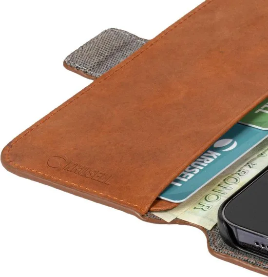 Krusell Leather Phone Wallet iPhone 13 Cognac