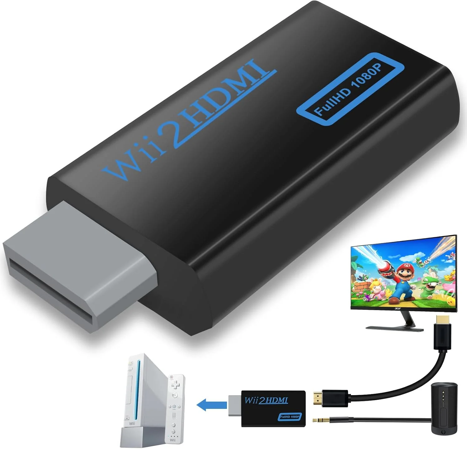 Wii till HDMI 1080P/720P Adapter Med Ljuduttag 3,5 Mm NTSC/PAL för Wii U Spel TV Dans Nunchuck Sport Projektor