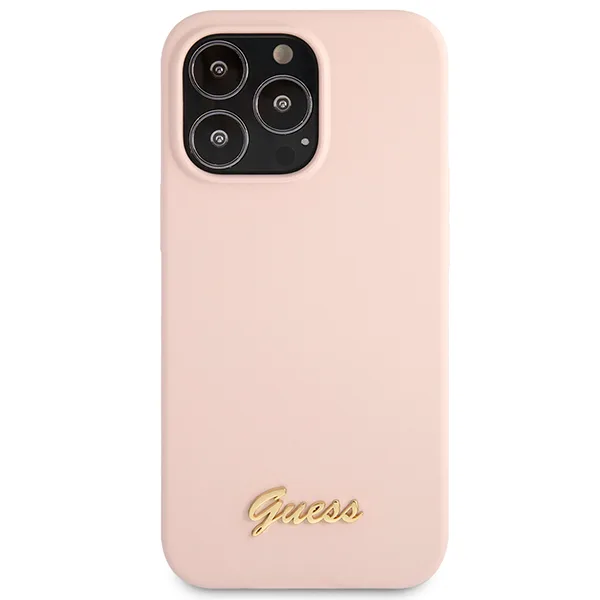 Guess iPhone 13 Pro Max Skal Magsafe Silicone Script Guld Logo