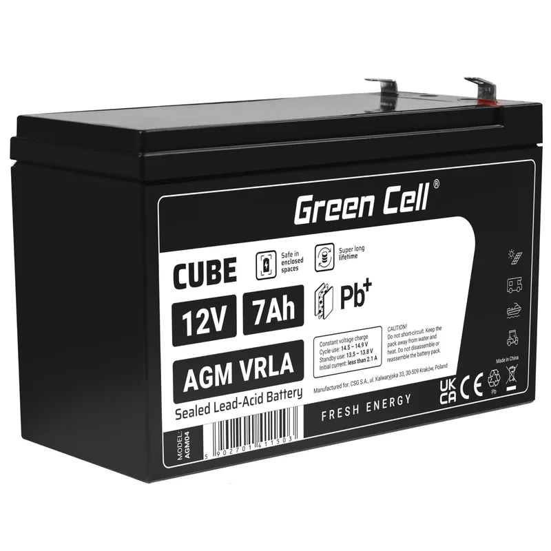 Green Cell Blybatteri AGM 12V 7Ah VRLA