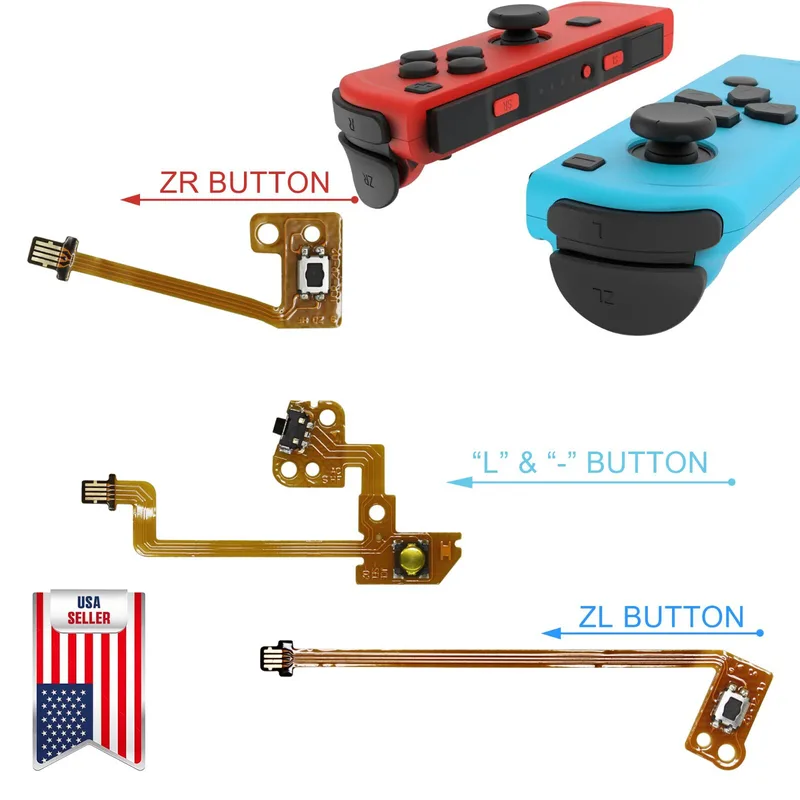 ZL ZR L-knappar flexkabel ersättning kompatibel med Nintendo Switch för Joy-Con-kontroll, knapp nyckel band ersättningsdel med reparationssats (7 st)