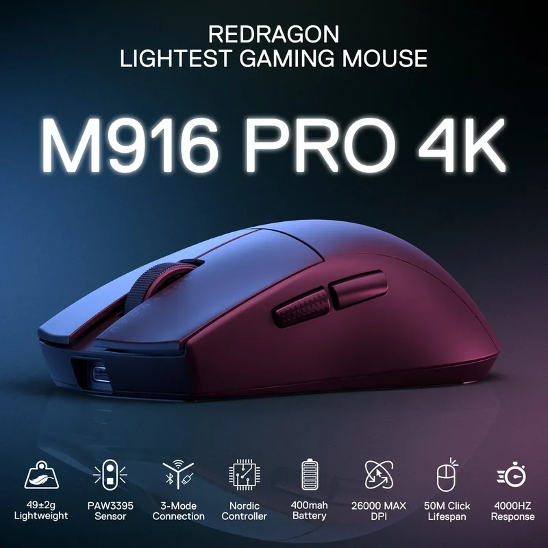 Redragon M916 PRO 3-läges trådlös spelmus