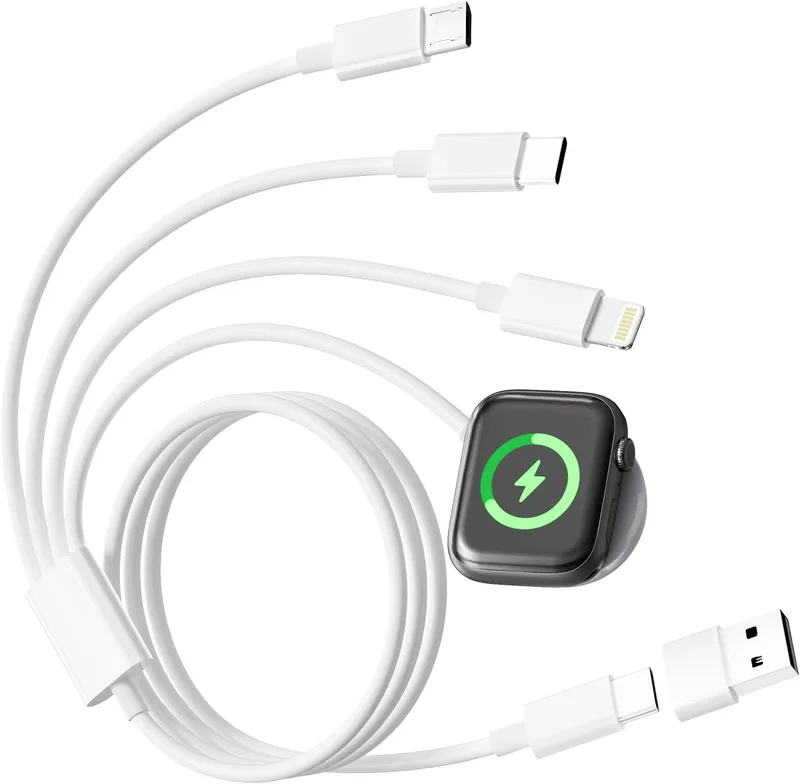 3-i-2-laddningskabel för Apple Watch och iPhone, 2M laddare Apple Watch laddningskabel USB C nylon Apple Watch kabel iWatch laddkabel för Apple Watch