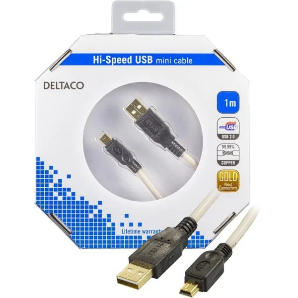 Deltaco Mini-USB 2.0 kabel 1m