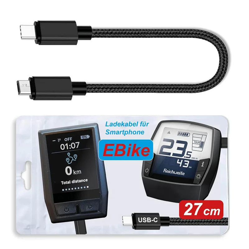 PAXO 15 cm Bosch Intuvia cykeldator USB-laddkabel, USB-C-smartphone-laddning, EBike tillbehör, cykeltillbehör ebike, MICRO USB – USB C, smartphone til