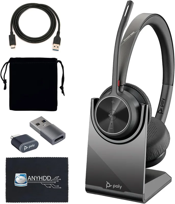 Poly Voyager 4320 UC trådlöst headset och laddningsstativ