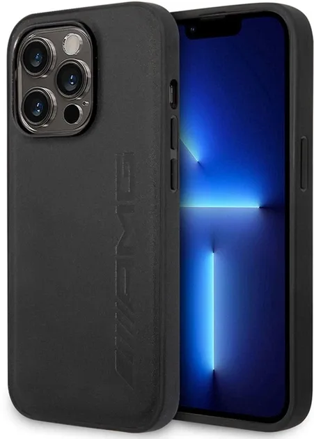 Mercedes AMG iPhone 14 Pro Skal Läder Hot Stamped