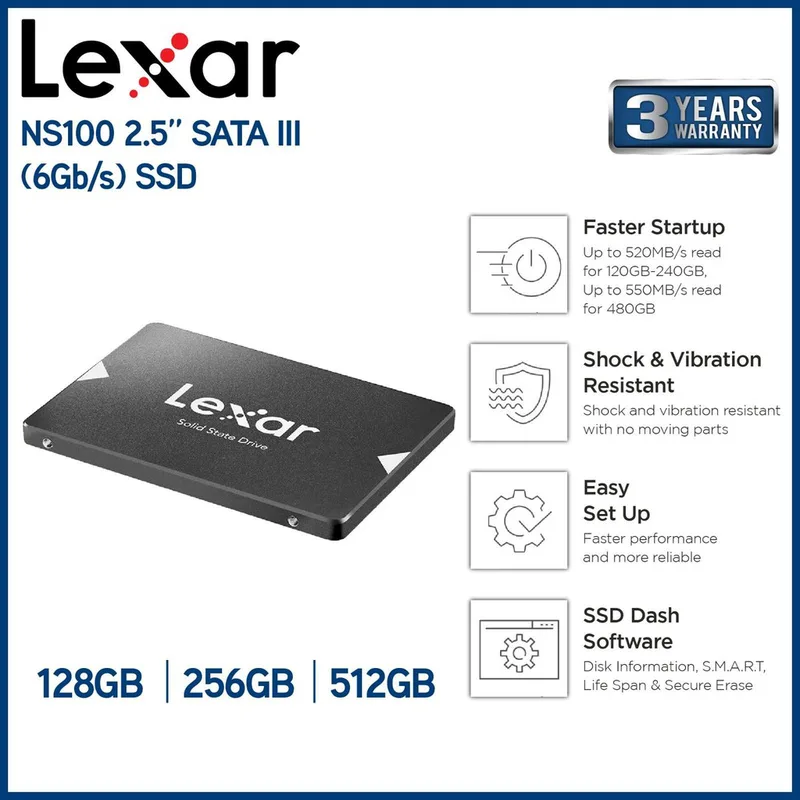 Lexar NS100 2,5 tum SATA III (6 GB/s) Interna SSD 512 GB