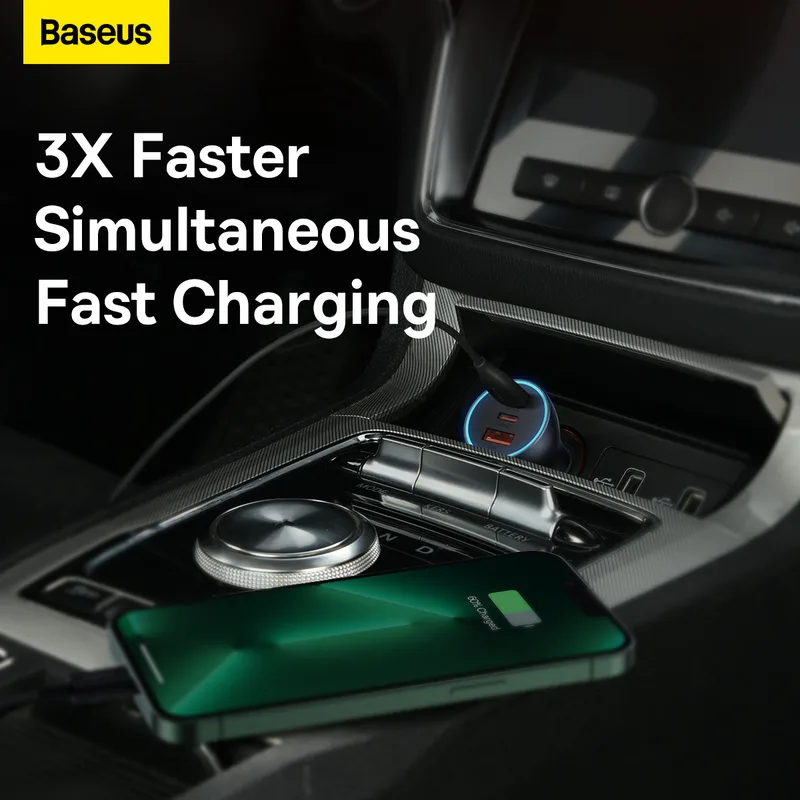 Baseus 163 W Indragbar Batteriladdare Billaddare USB C Snabbladdning