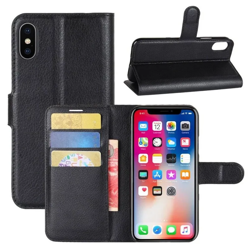 Apple iPhone Xs läder foliofodral svart)