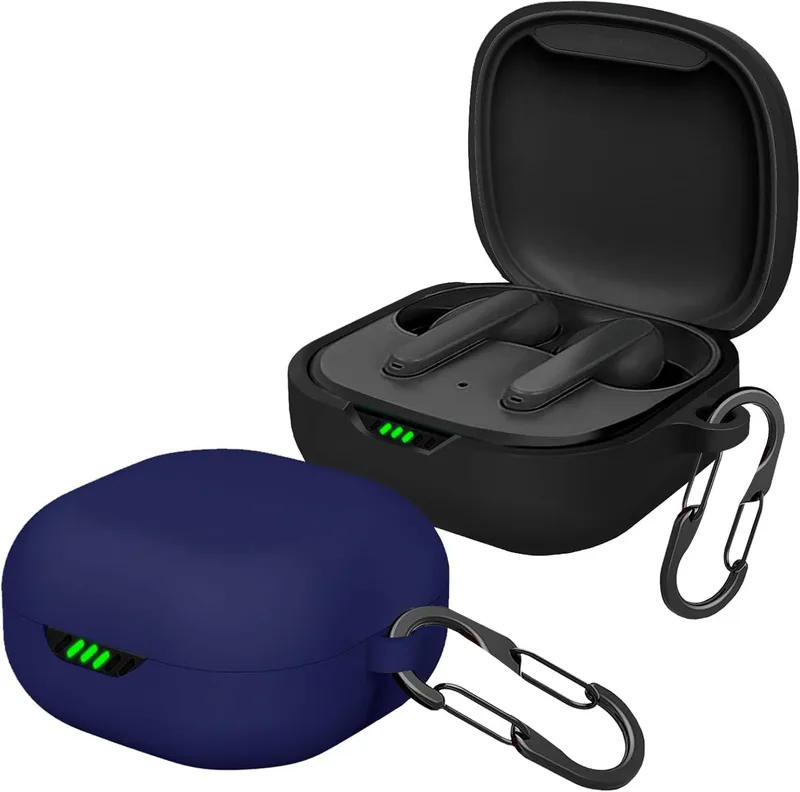 [2-pack] easyBee fodral för JBL Live Pro 2 TWS/JBL Live Pro+ TWS [med 2 karbinhakar], flytande silikonfodral, ultratunn, stötsäkert skyddande fodral