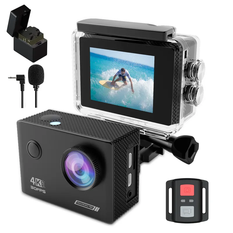 Actionkamera, HD Undervattens actionkamera 30FPS 20MP 4K Sportkamera Vattentät Cam Pekskärm Vlog Camera EIS 2.0 Fjärrkontroll,Utomhus, Sport, Video