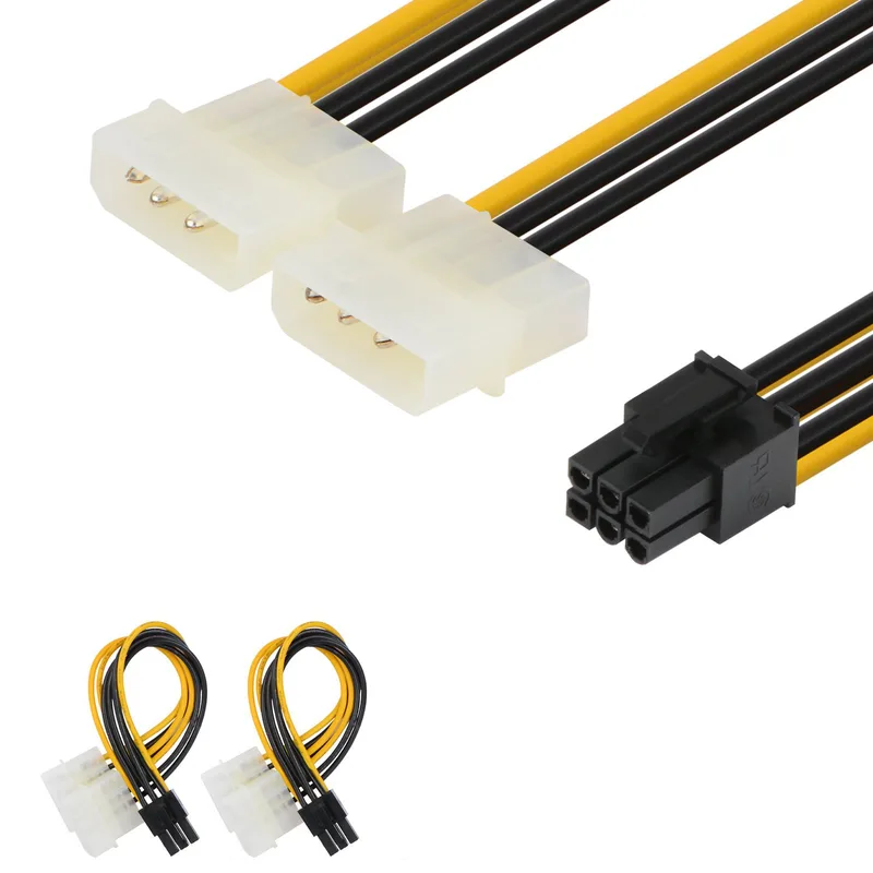 J&D [2-pack] 6 stift PCIe till 2 x 4 stift Molex LP4 strömkabeladapter